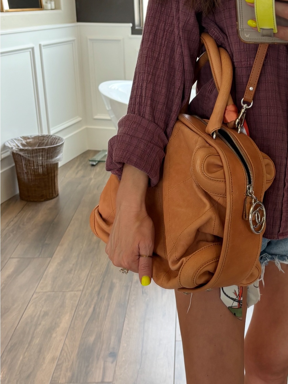 CHANEL Tan Leather bowler bag.